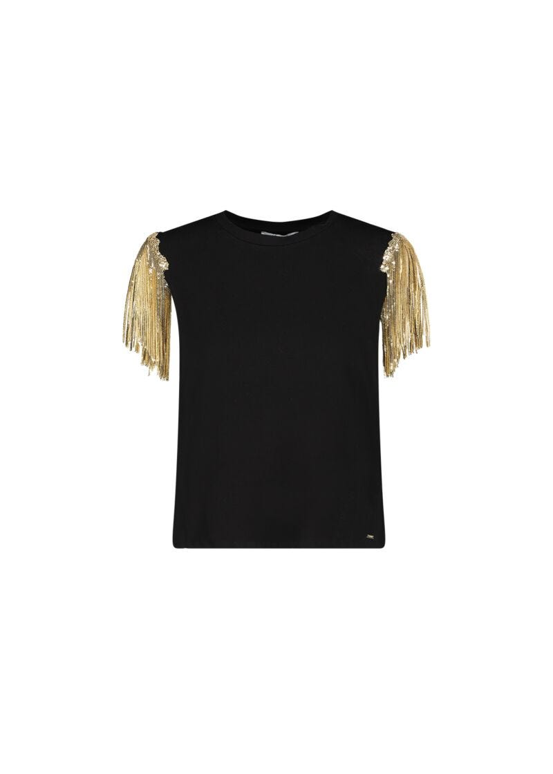 T-shirt con maniche in paillettes