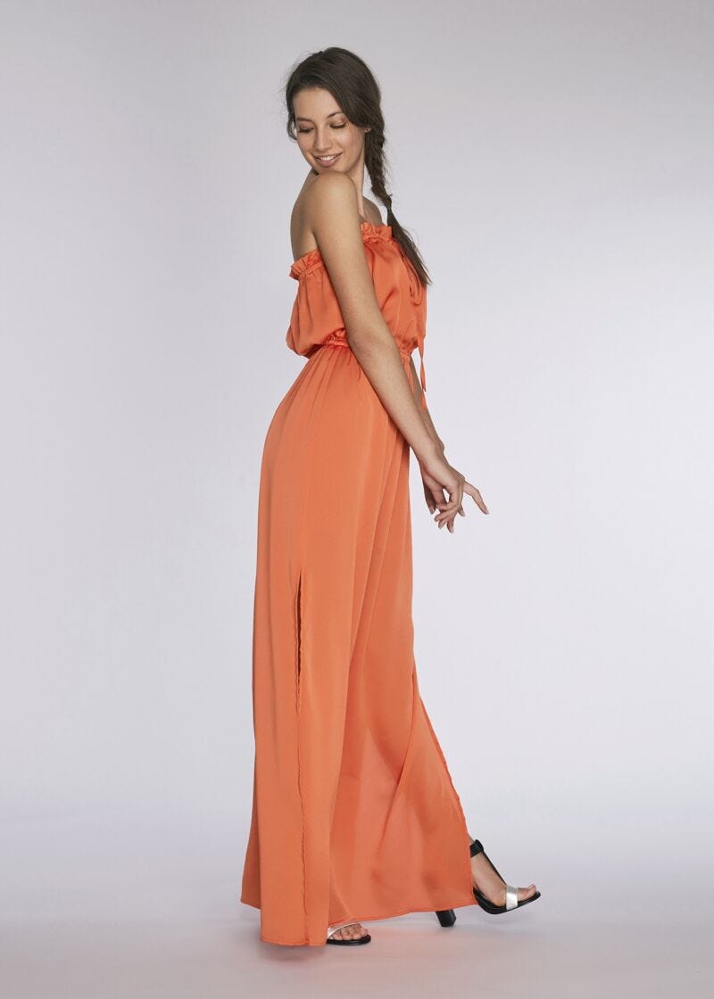 Satin maxi dress with slit 