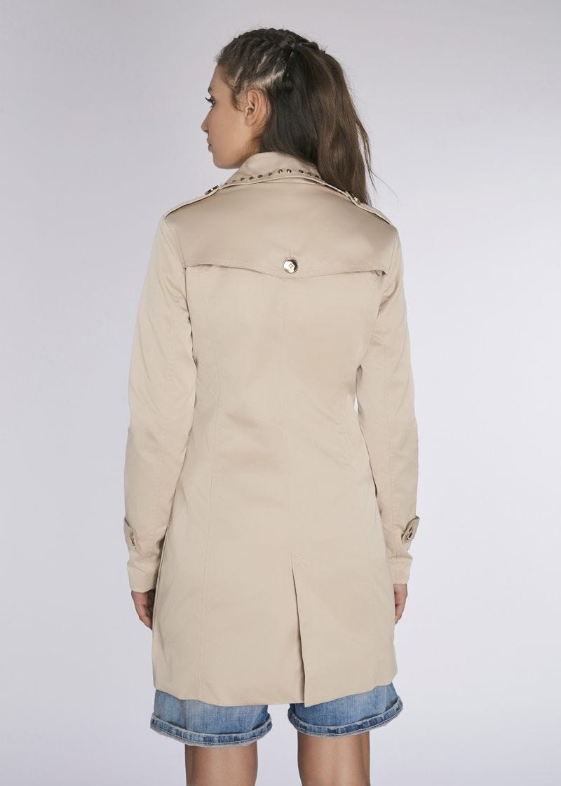 Technical fabric trench coat with studs 