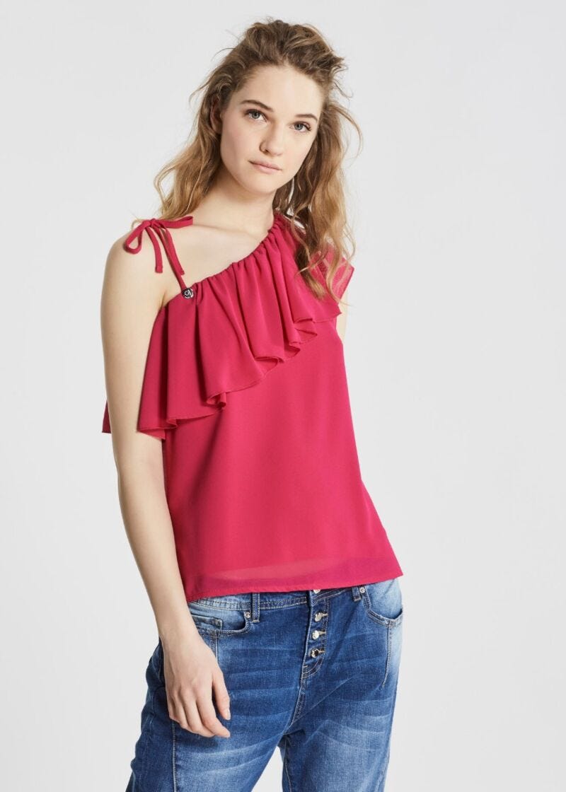 One-shoulder top with ruching 