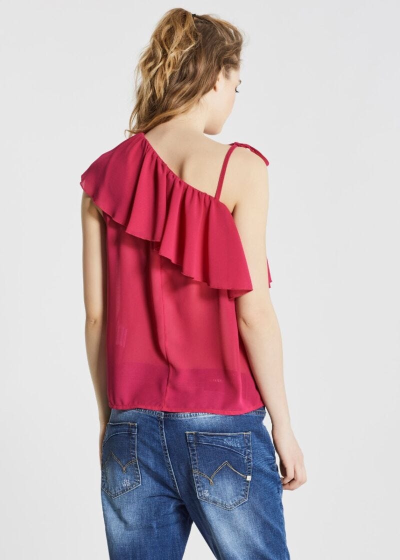 One-shoulder top with ruching 