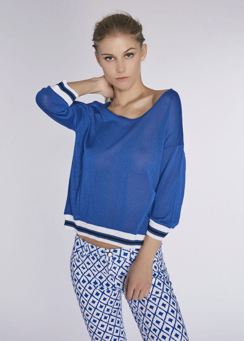 Pull en viscose &agrave; rayure sporty 