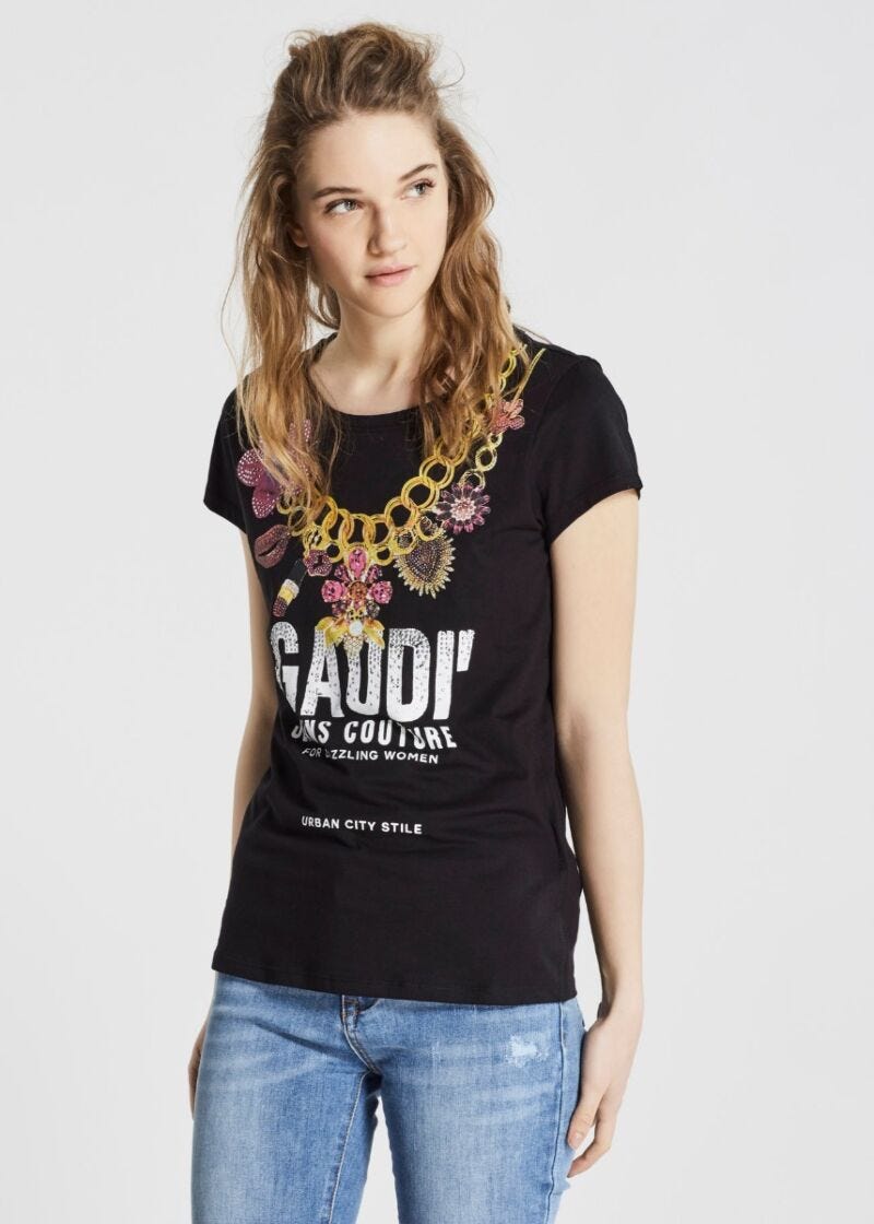 T-shirt in jersey con strass