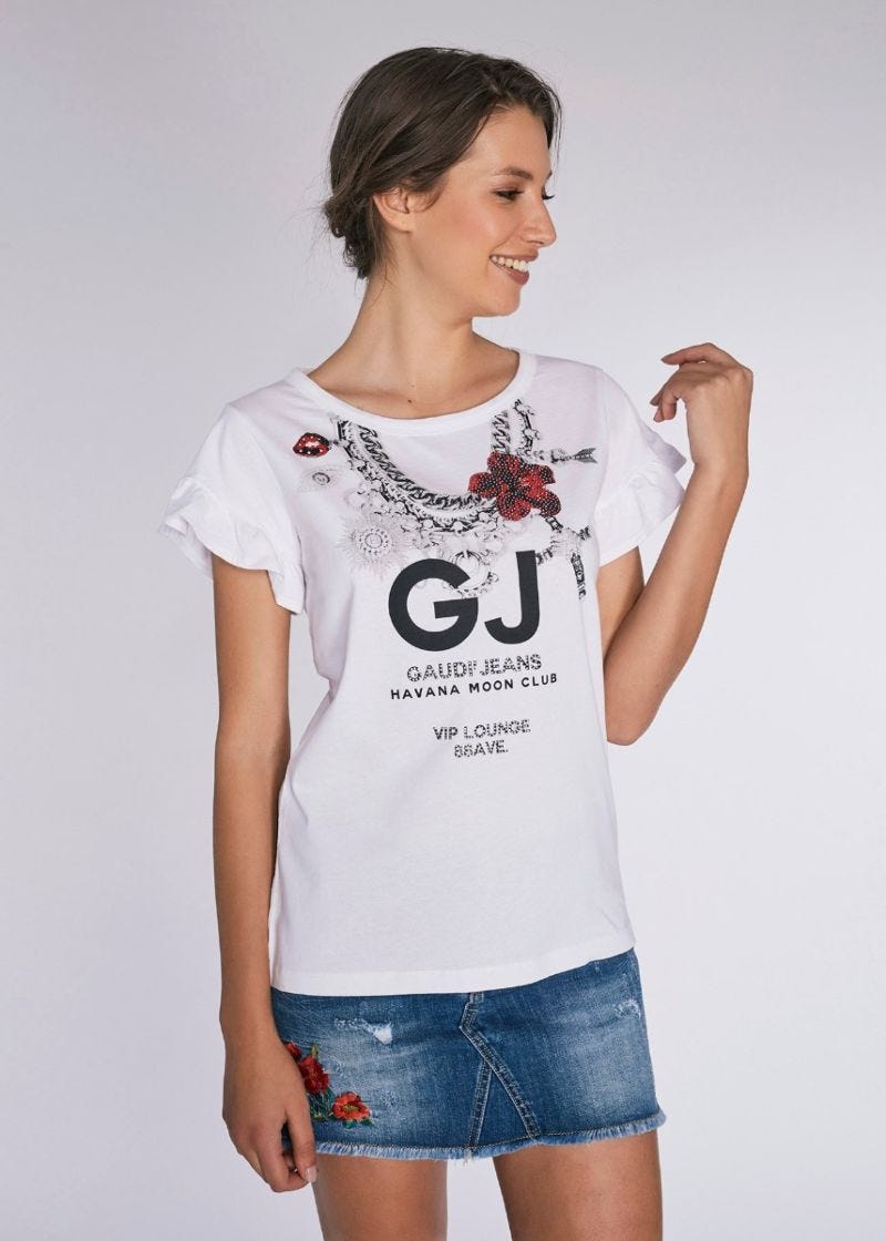 T-shirt in jersey con rouches