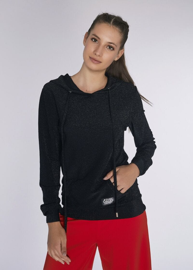 Sweat &agrave; capuche en jersey et lurex  