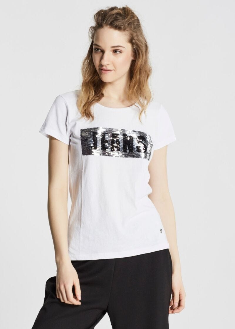T-shirt in cotone con paillettes