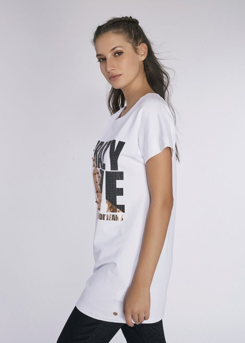 T-shirt long avec imprim&eacute; lam&eacute; 