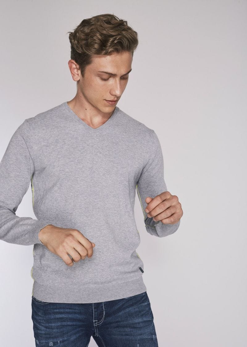 Sweatshirt em mistura de algod&atilde;o com decote em V