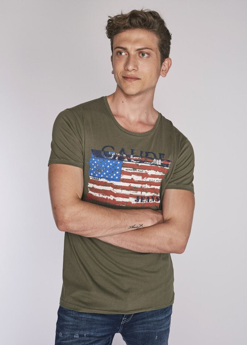 Flag-print cotton T-shirt 