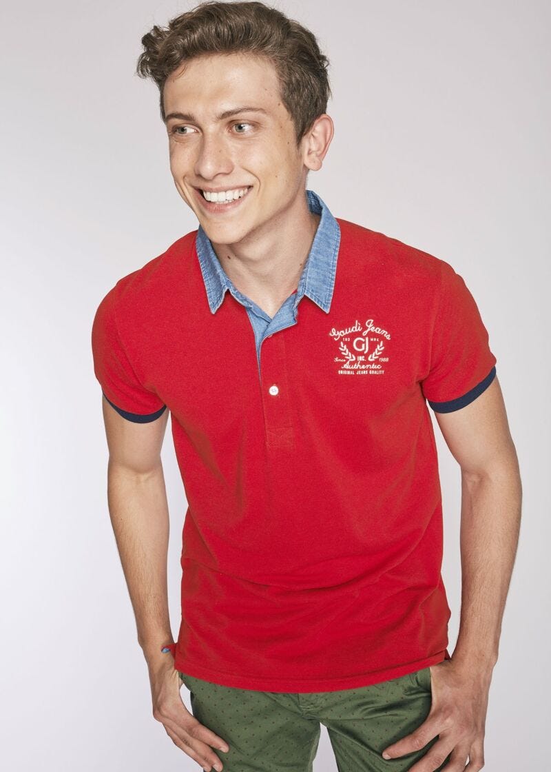 Polo T-shirt with denim detail 