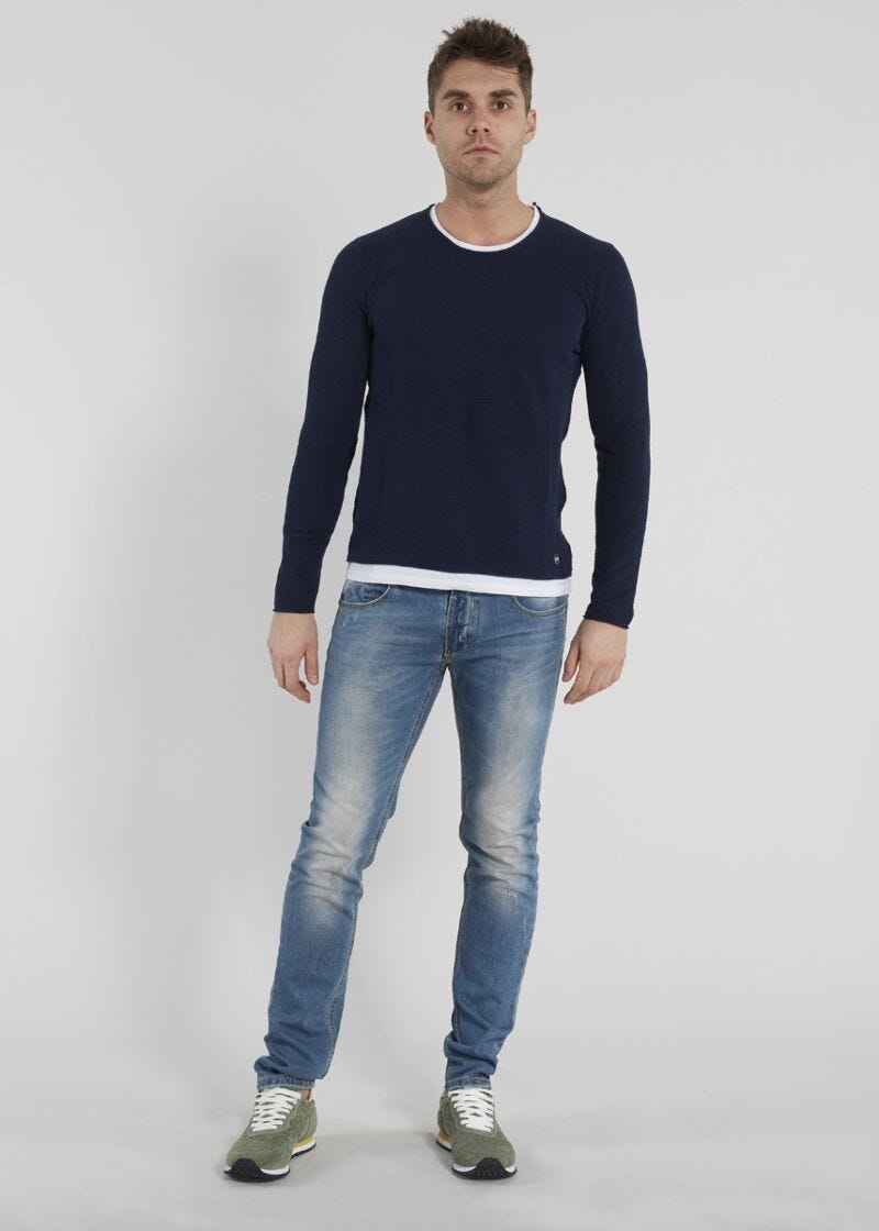 Pull en coton avec d&eacute;tails en jersey 