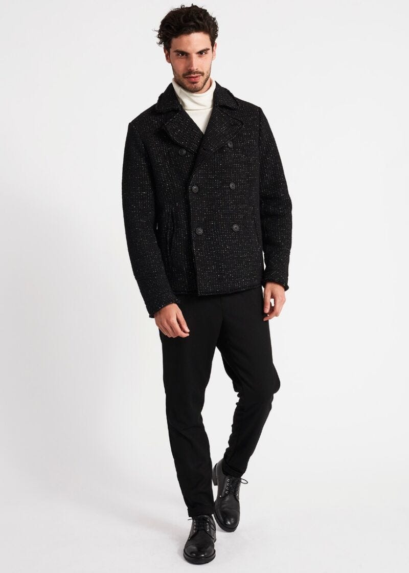 Pea coat in woven wool blend