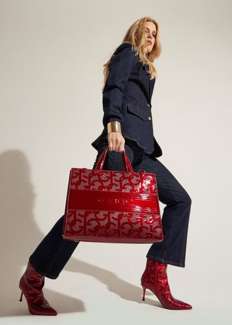Bolso shopper rojo con logotipo Gaudi