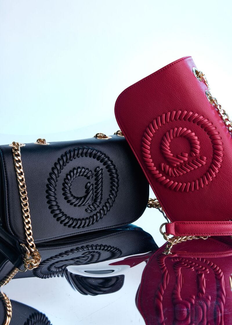 Red faux-leather crossbody bag