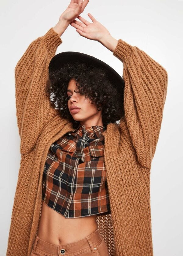Cardigan long en mélange de laine et mohair
