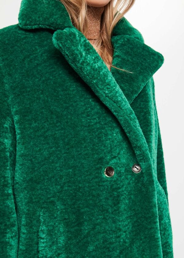 Faux fur double-breasted pea coat