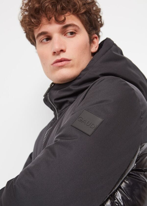 Hooded nylon down jacket