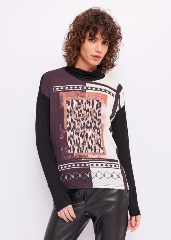 High-neck T-shirt with print Gaudì Jeans