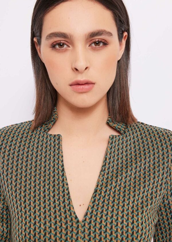 Abito jacquard con cintura