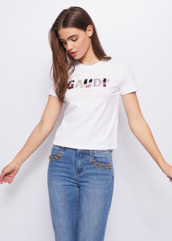 T-shirt avec logo et strass Gaudì Jeans