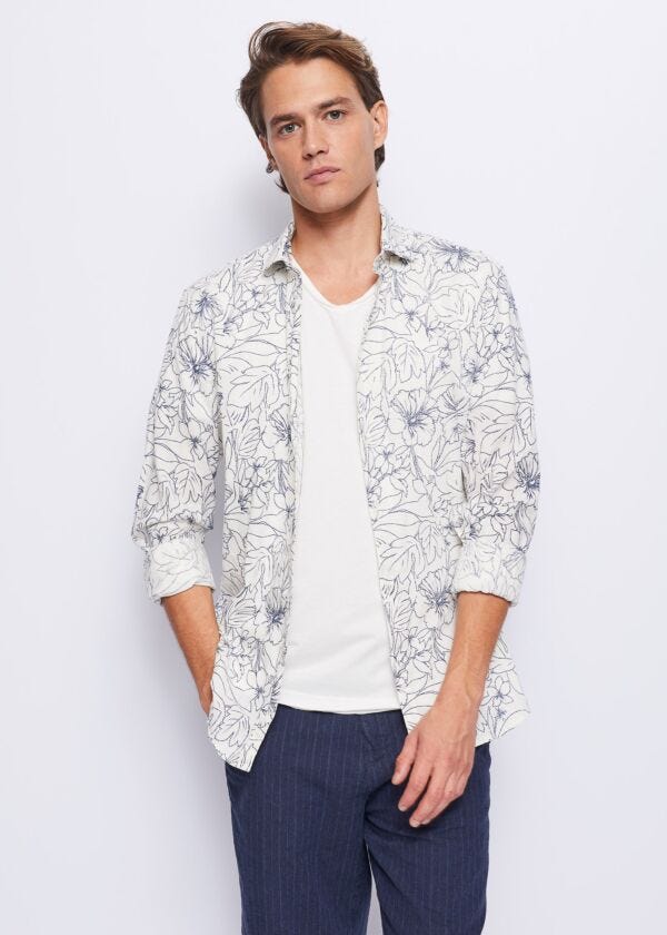 Floral shirt in linen and cotton