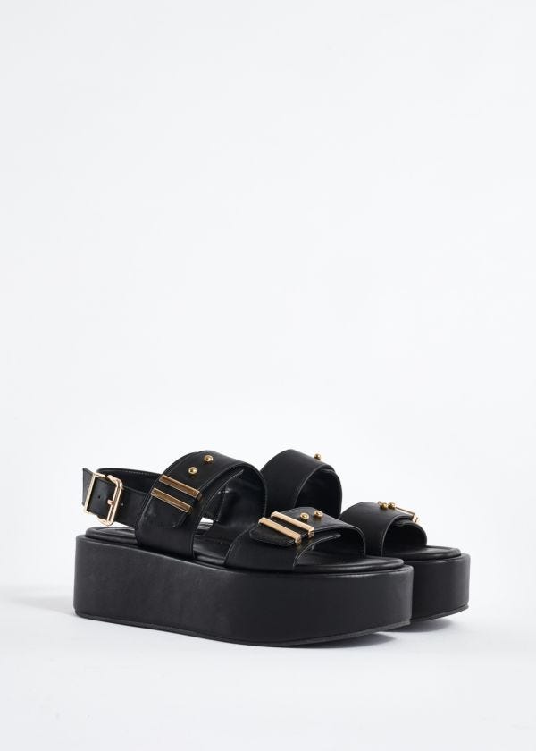 Faux-leather sandals with wide straps