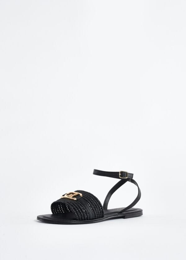 Sandales plates en cuir et raphia