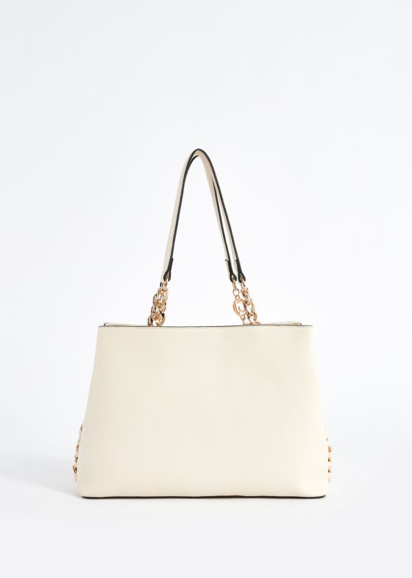 Faux-leather shopper bag with chain