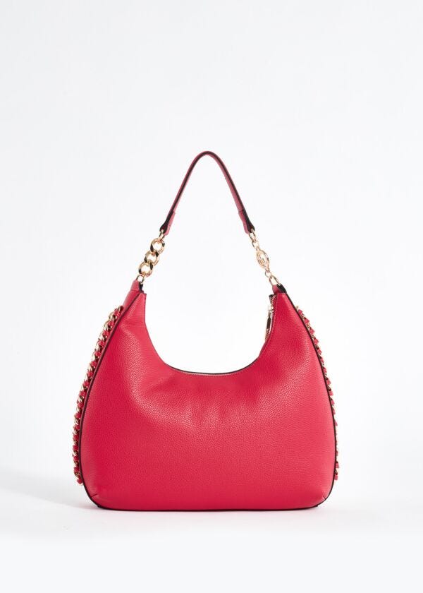 Faux-leather shoulder bag with chain