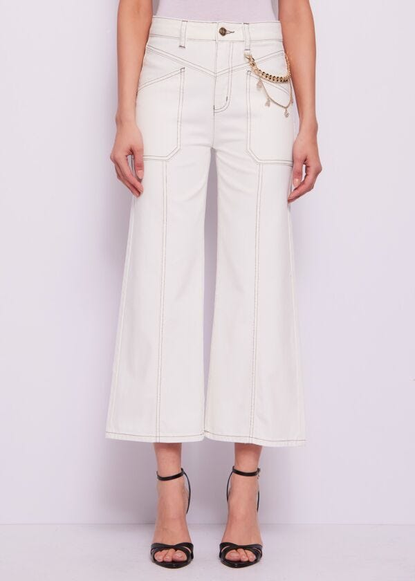 Jeans da donna bianco con catena Gaudì Jeans