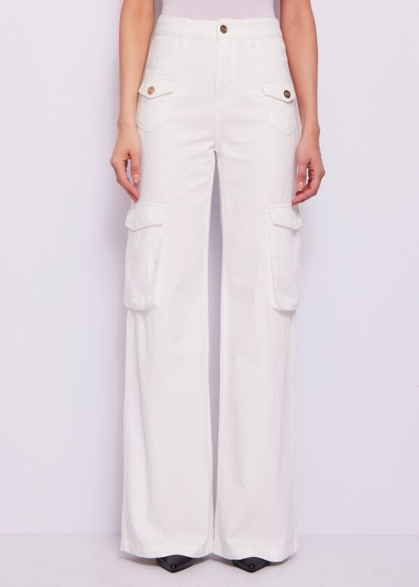 Women's white cotton cargo jeans