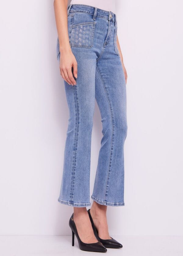 Jean cropped évasé en coton pour femme