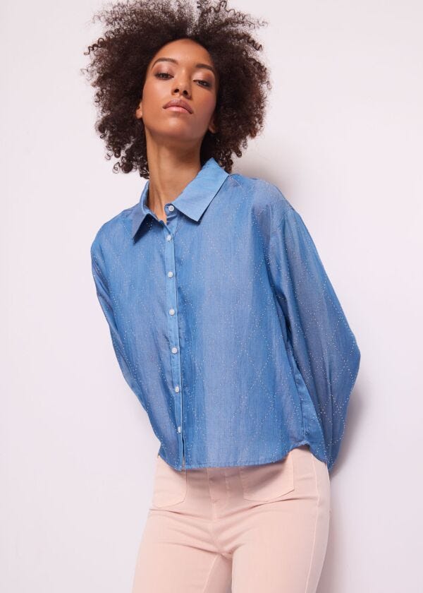 Women's chambray shirt with rhinestones Gaudì Jeans