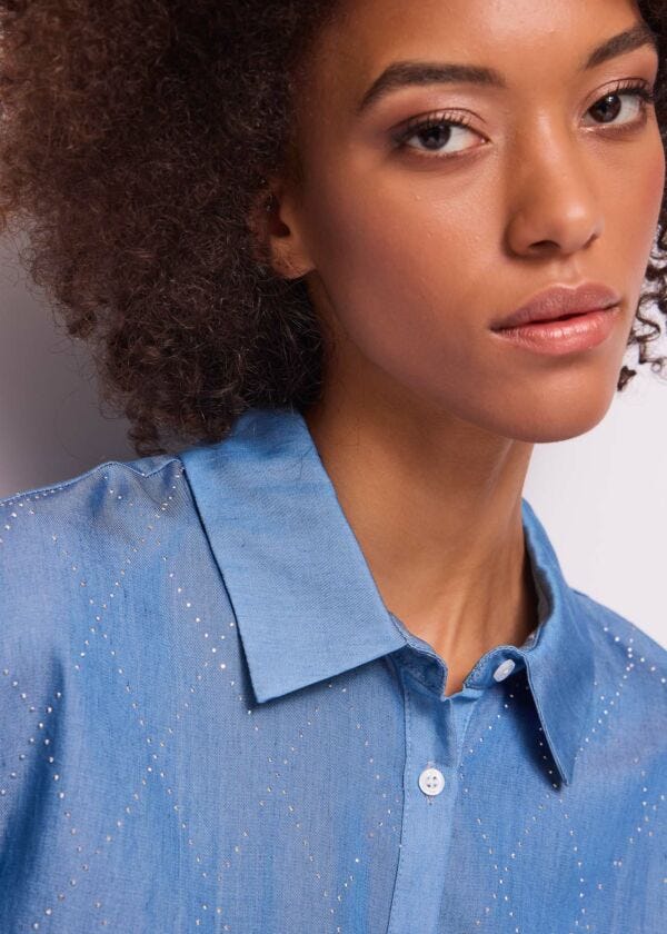 Women's chambray shirt with rhinestones