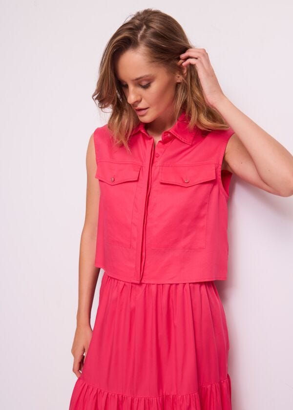 Top rouge avec poches poitrine pour femme Gaudì Jeans
