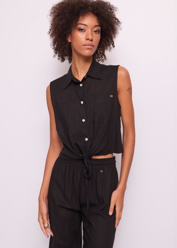 Top de mujer negro de lino Gaudì Jeans