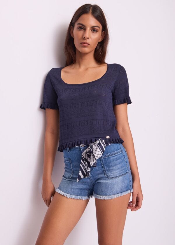 T-shirt donna blu con scollo quadrato Gaudì Jeans