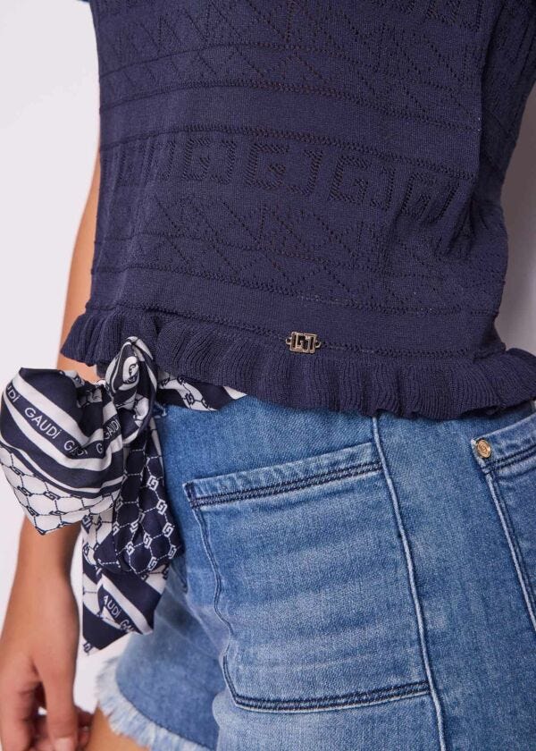 T-shirt donna blu con scollo quadrato