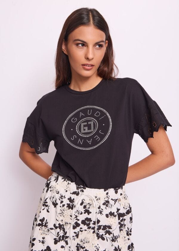 Camiseta negra de algodón para mujer Gaudì Jeans