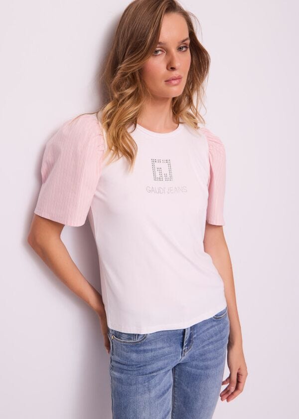 T-shirt donna bianca con motivo a righe Gaudì Jeans
