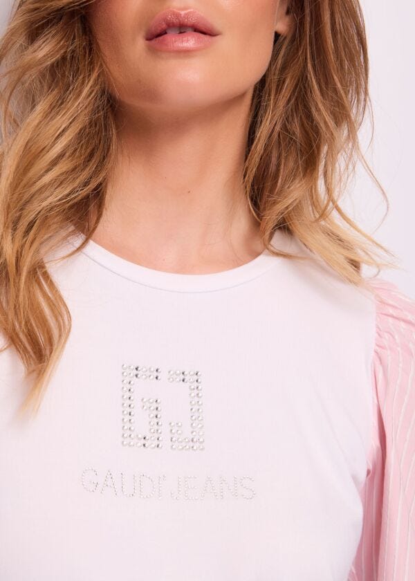 T-shirt donna bianca con motivo a righe