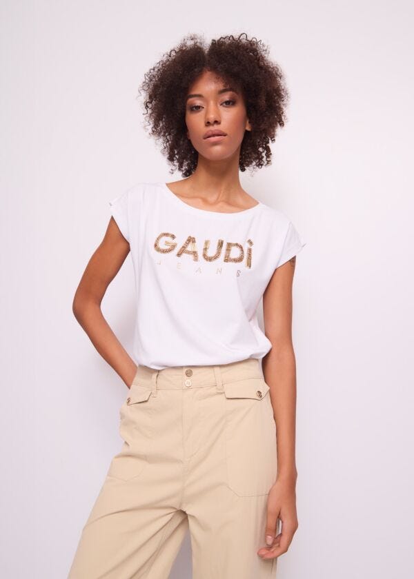 T-shirt blanc en coton pour femme Gaudì Jeans