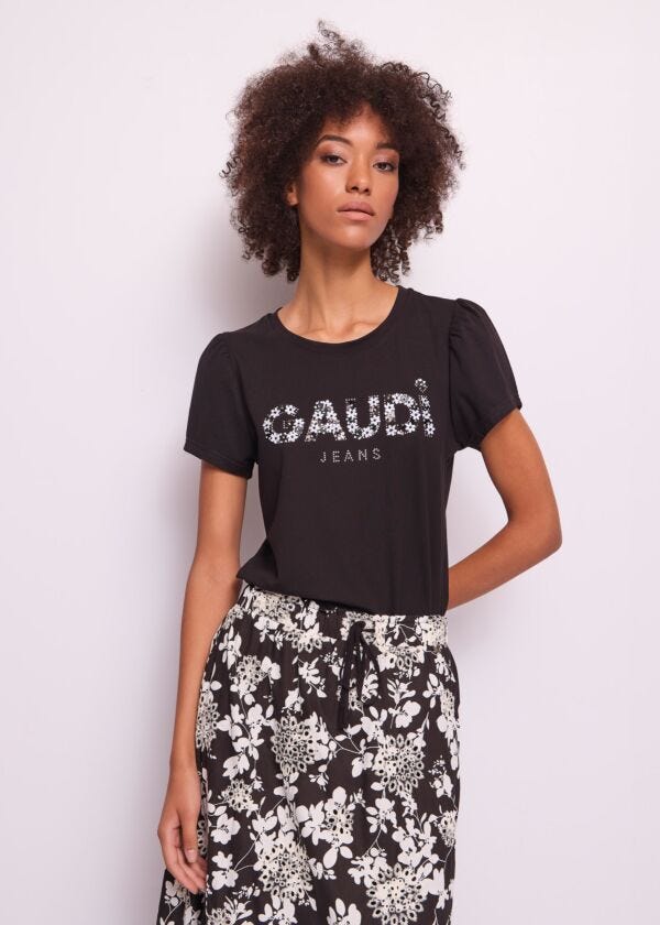 T-shirt noir en coton pour femme Gaudì Jeans