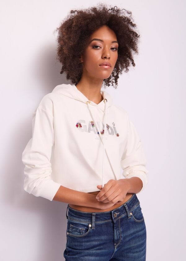 Women's white cotton sweatshirt with logo Gaudì Jeans