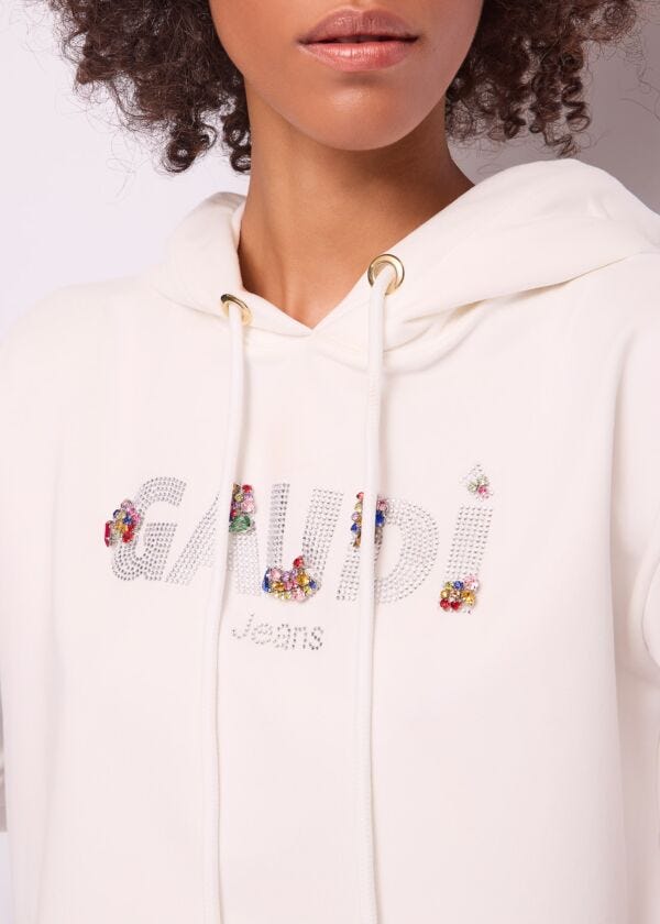 Women's white cotton sweatshirt with logo