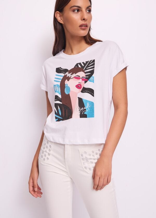 T-shirt blanc en coton pour femme Gaudì Jeans
