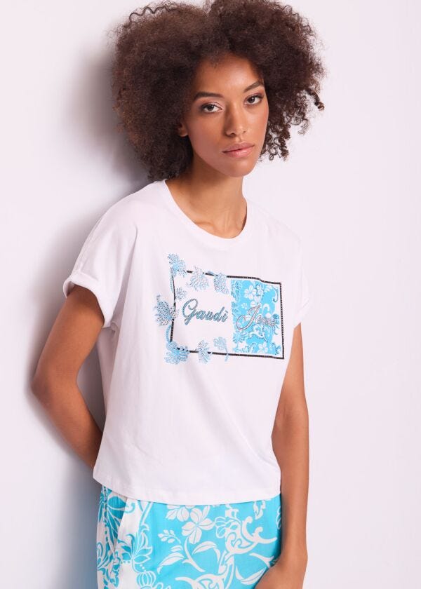T-shirt blanc en coton pour femme Gaudì Jeans
