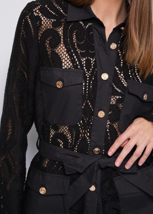 Chaqueta negra de encaje para mujer