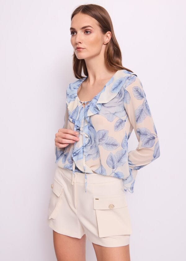 Blusa da donna con scollo a V e rouches Gaudì Fashion