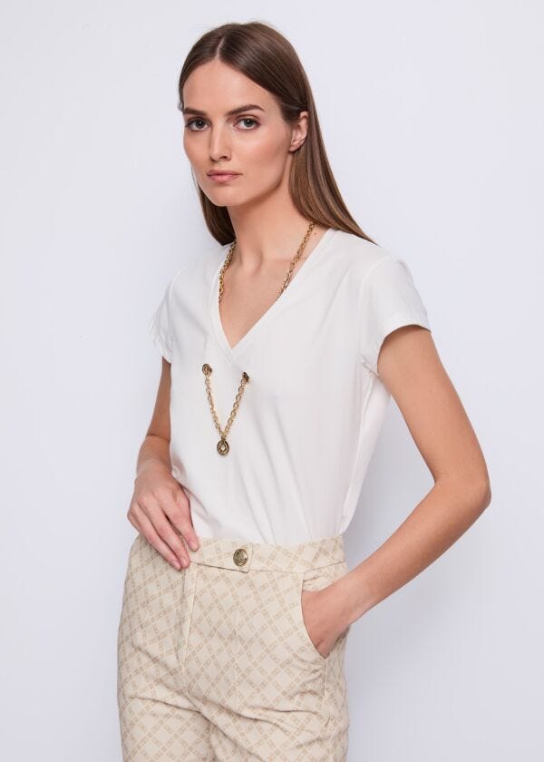 T-shirt da donna bianca con collana gioiello Gaudì Fashion